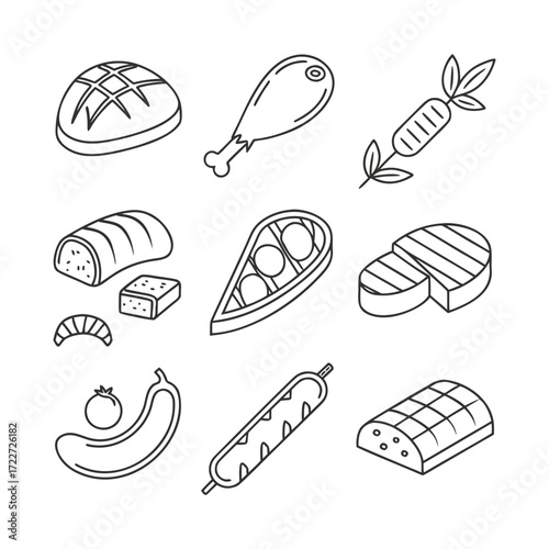 Meat & Sausage Outline Pack — Editable Stroke Icons in a Consistent Minimal Style