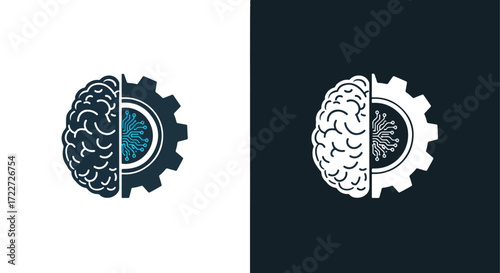Creative symbol combining half brain and gear for innovation and technology concepts