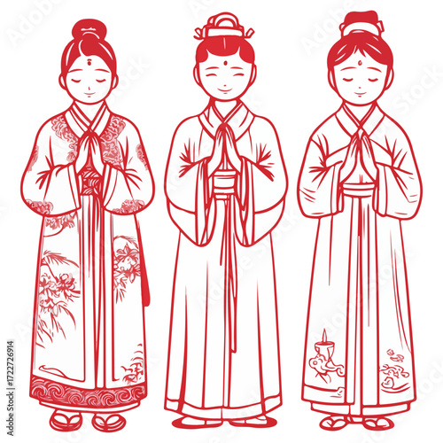 black and white style, new year greetings, vector, transparent background, people, worship, icons, icon, pattern, religion, asia, culture, buddhist, temple