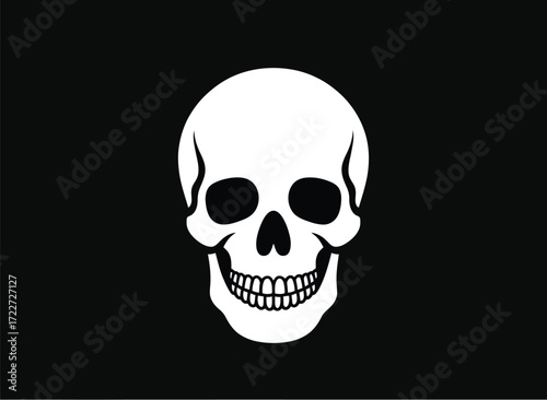 Bold white skull graphic on a stark black background, a symbol of danger and warning.