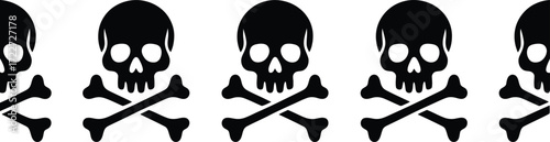 Repetitive pattern of black skull and crossbones warning symbols on a white background.