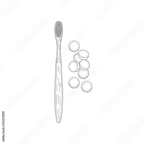 Illustration of a toothbrush with tablets, ideal for dental care and oral hygiene concepts