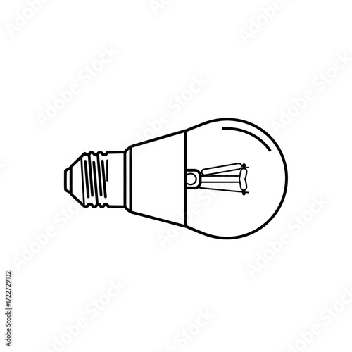 A simple line drawing of a classic incandescent light bulb with a visible filament, isolated on a white background