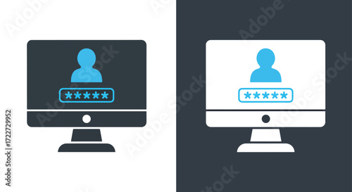 Computer monitor displaying user login screen with password input field and user icon
