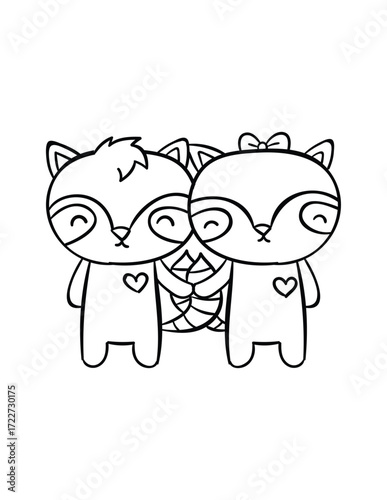 Friendly Foxes in Love: Adorable cartoon foxes stand side-by-side, a heartwarming illustration of friendship, companionship, and love. A delightful illustration of togetherness.
