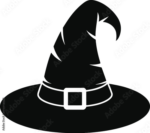 Classic black witch hat with buckle, perfect for Halloween celebrations