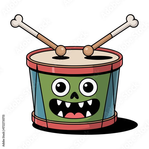 Zombie-themed drum kit with drumsticks. Perfect for Halloween or music-themed projects