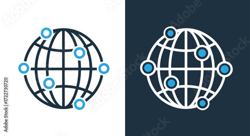 Global network connection icon set represents worldwide communication and data flow