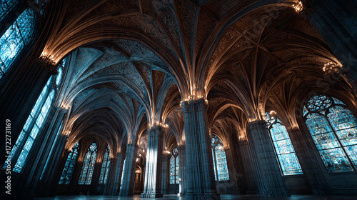 Historic gothic cathedral arches captured in dramatic lighting