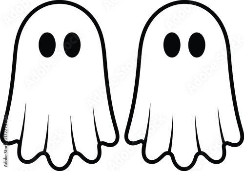 Two simple, friendly cartoon ghosts with black eyes for Halloween fun