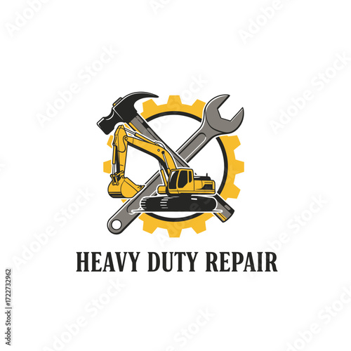 wrench hammer excavator construction gear tools equipment vector icon industrial
