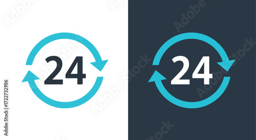 24 hour service icon with circular arrows for continuous availability and support
