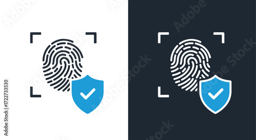 Secure fingerprint scan icon with shield for identity verification and data protection
