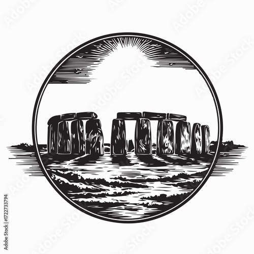 Ancient Stonehenge Vector Silhouette Iconic British Monument