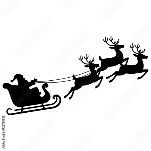 Santa Sleigh and Reindeer Silhouette