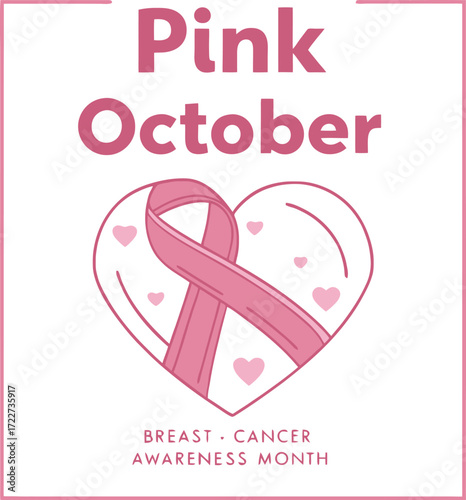 Pink october breast cancer awareness month support heart ribbon symbol hope 