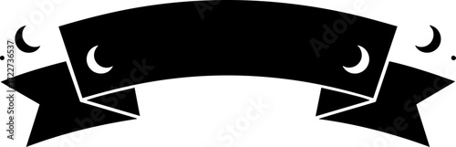 Elegant black ribbon banner with crescent moon accents, perfect for festive or thematic designs and announcements.