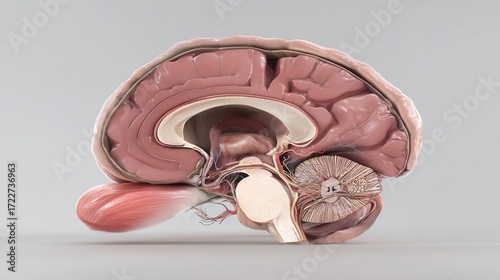 Detailed Cross-Section of Human Brain Anatomy with Labels