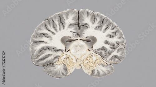 Detailed Cross-Section of Human Brain Showing Intricate Structures