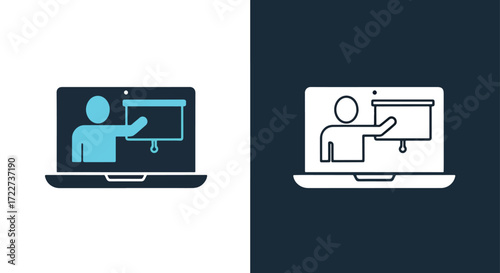 Online education laptop presentation icon person teaching digital learning webinar training session icon