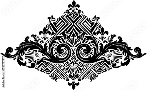 Elegant black ornate decorative flourish with intricate geometric patterns for luxury branding and sophisticated design projects
