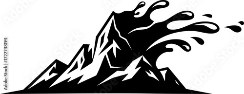 Dynamic mountain peak erupting with energetic water splashes symbolizing power and natural force