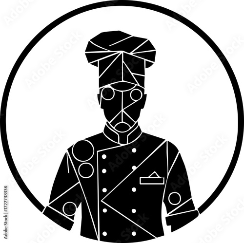 Modern chef portrait in geometric style, a culinary professional ready to create delicious dishes for your restaurant or catering business