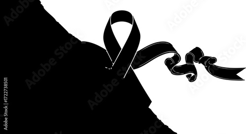 Symbolic black ribbon of remembrance and mourning gracefully unfurling against a stark contrast, evoking deep emotion and solemnity for significant events.