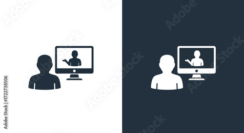 Online meeting icon showing two people communicating via computer screen