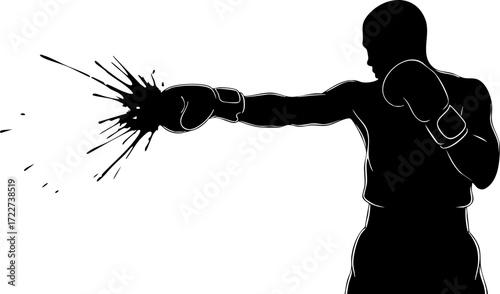 Dynamic boxer lands powerful punch with explosive impact, capturing the intensity of combat sports and athletic training.