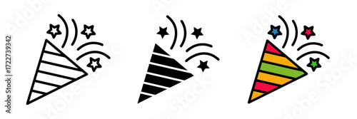 Confetti popper icon solid pictogram isolated on white, logo illustration. stroke, filled and colored concept for web design.