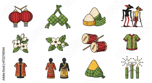 Chinese New Year Icon Set, Traditional Culture Celebration Illustrations