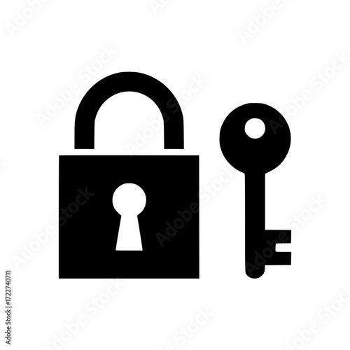 Silhouette of padlock and key