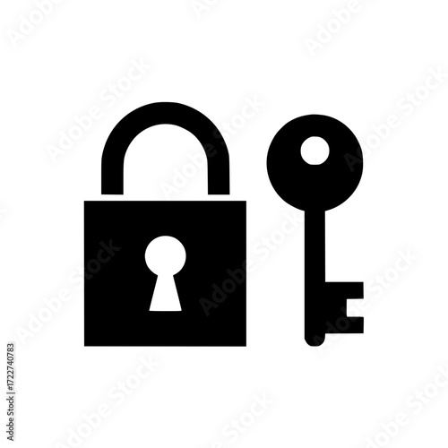 Silhouette of padlock and key