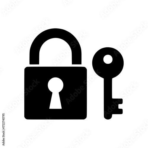 Silhouette of padlock and key
