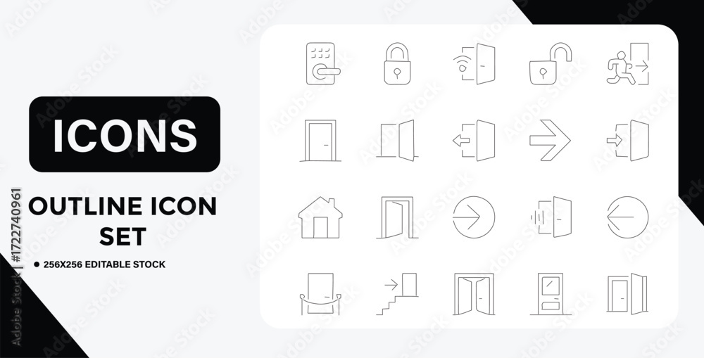 Fototapeta premium Outline Icon Set Featuring Doors Locks and Entry and Exit Symbols