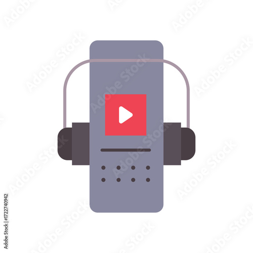 Audio Guide Headset Flat Color Icon: Museum and Tour