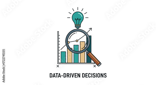 DataDriven Decisions Insights from Analytics, Growth Hacking, and Business Intelligence Illuminated by a Lightbulb of Inspiration for Strategic Planning and Innovation with a Magnifying Glass Focus