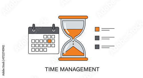Time Management Illustration Calendar, Hourglass and Task List for Productivity and Efficiency in Business and Daily Life, Deadline Awareness