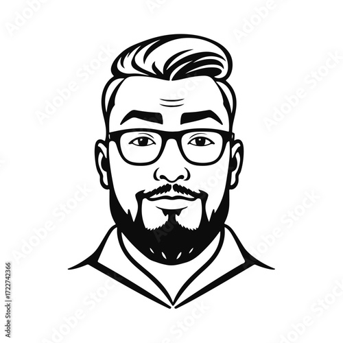 Man portrait illustration, stylish male character, cool guy design, hipster fashion artwork