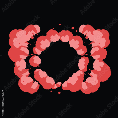 Cartoon explosion boom. Smoke cloud. Abstract smoky silhouette from gas, dust, fume, ash. Curvy steam puff after outburst. Explosion, crash, exhaust, vapor effect