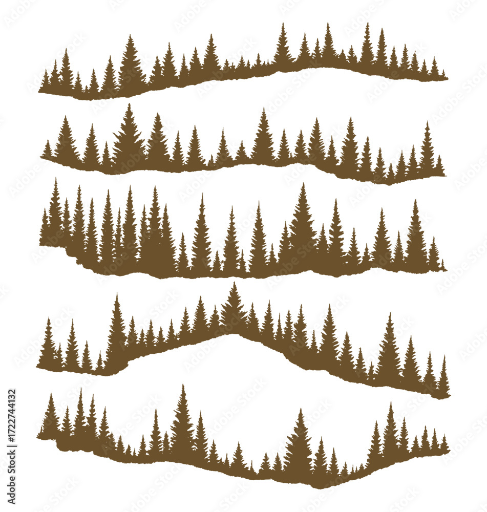 Fototapeta premium Forest Silhouette Pattern, line Forest Landscape border