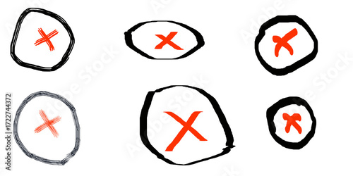 Free Download Hand-drawn X marks with rough black circles and red crosses in sketch style on transparent background - GFXLoad