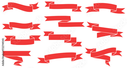 Elegant red ribbon banner set for eye catching promotion, announcements, and decorations