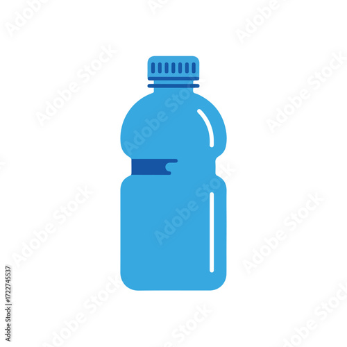 Simple blue plastic water bottle centered on white. Suitable for hydration theme designs, ecofriendly concepts, and health and wellness campaigns.