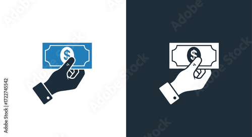 Hand holding dollar bill icon symbolizing financial transaction and payment