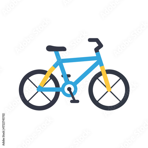 Blue stylized bicycle with black and yellow accents perfect for representing urban commuting lifestyle in graphic design projects or marketing collateral.