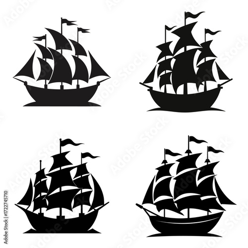 Vintage Sailing Ship Vector – Classic Nautical Silhouette Design Bundle set