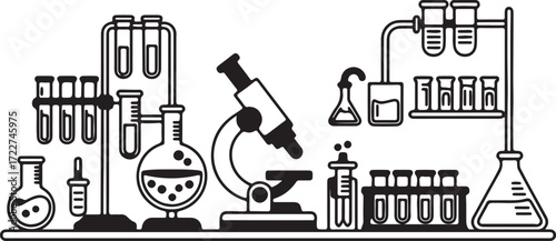 Outline Science Laboratory Equipment Line Art Illustration