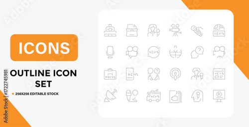 Clean and Simple Outline Icon Set for News and Journalism